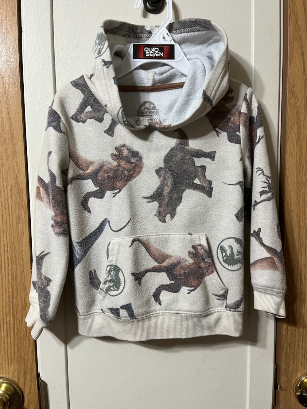 Kids Beige Dinosaur Hooded Pullover Sweatshirt - Jurassic Print